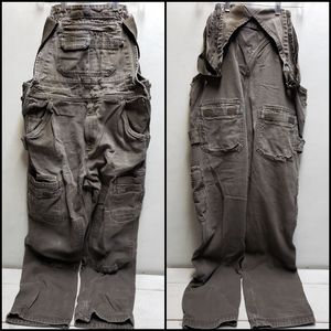 DULUTH Trading Co mens 34x32 grey cotton canvas distressed bib overall jeans